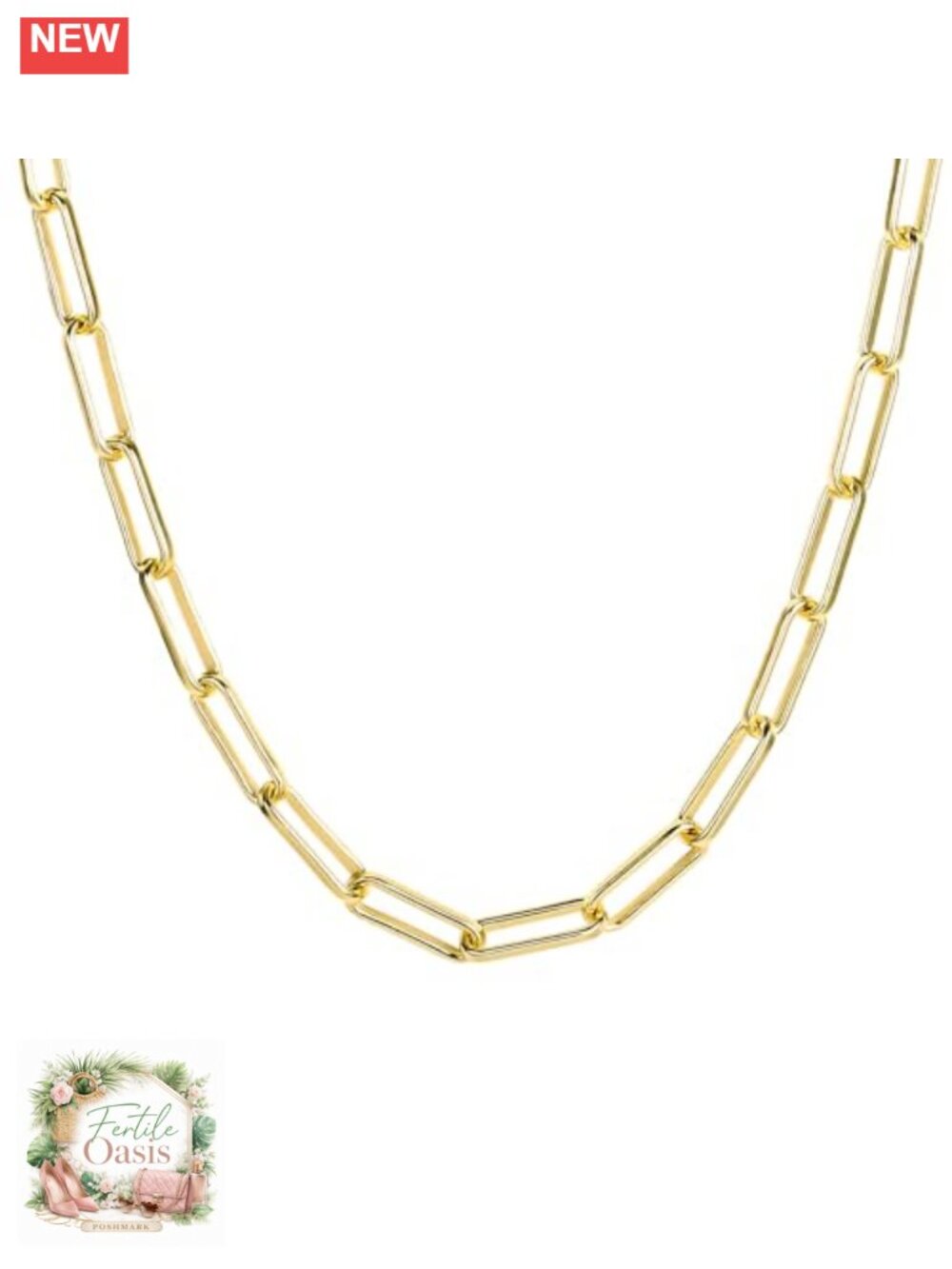 14K Gold Plated Dainty Paperclip Chain Necklace Bracelet Set, Chain Link